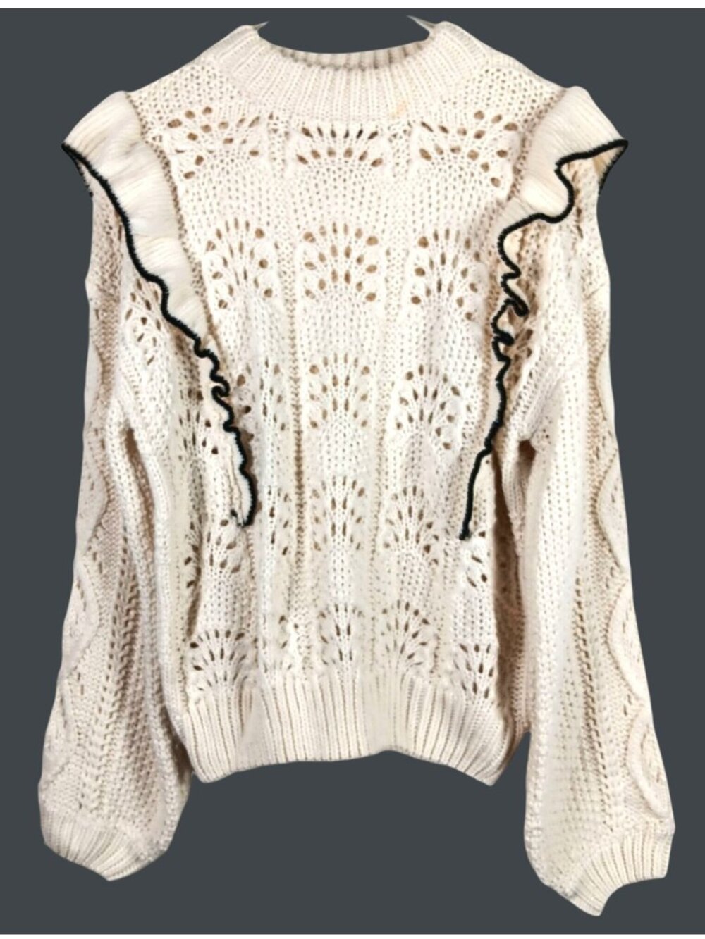En Saison Morgan Ruffle Balloon Sleeve Sweater Womens Small Cream Coquette Fall